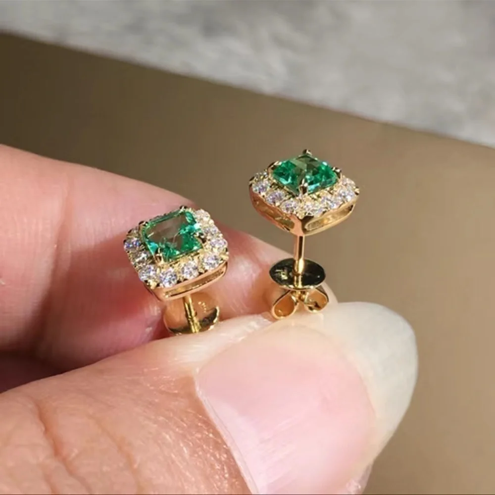 Vintage Emerald Cubic Zirconia Earrings - Picture 7 of 7